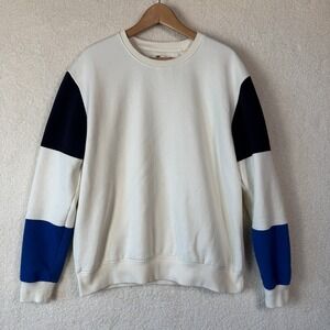 Denim & Flower Mens L Colorblock Fleece Sweatshirt Preppy Casual Sporty Lounge